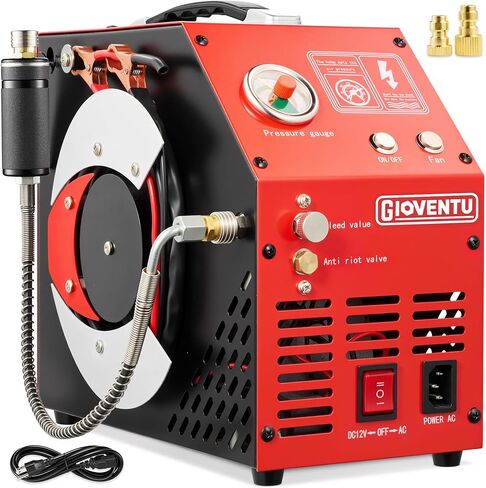 PCP Air Compressor, 4500PSI 350W Auto Shut-Off, 110V/220V AC & 12V DC | Oil-Free Design, Built-in Moisture Filter, 20-Min Fast Fill, for PCP Air Rifles, Airguns, Paintball Tanks in Kuwait