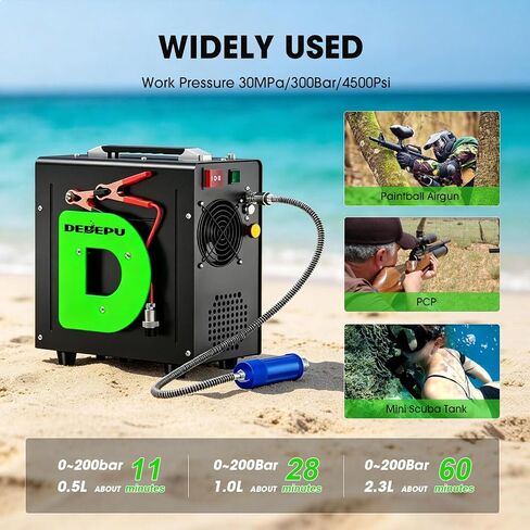 DEDEPU PCP Air Compressor, 4500PSI/30MPa Oil-Water Free High Pressure HPA Pump with Auto-Stop, Built-in Cooling Fan, 12V DC/110V AC Dual Power Fast Fill Pump for Air Rifle, Paintball & Scuba Tank in Kuwait