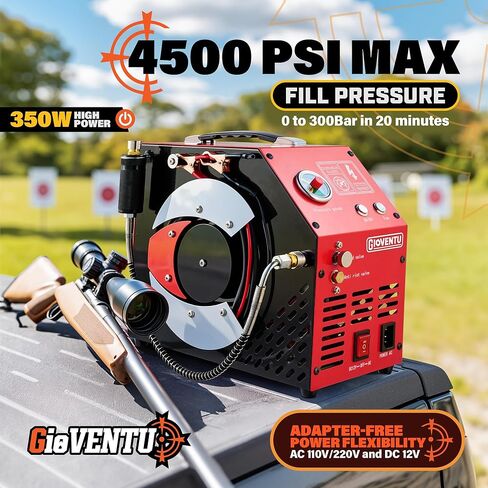 PCP Air Compressor, 4500PSI 350W Auto Shut-Off, 110V/220V AC & 12V DC | Oil-Free Design, Built-in Moisture Filter, 20-Min Fast Fill, for PCP Air Rifles, Airguns, Paintball Tanks in Saudi Arabia