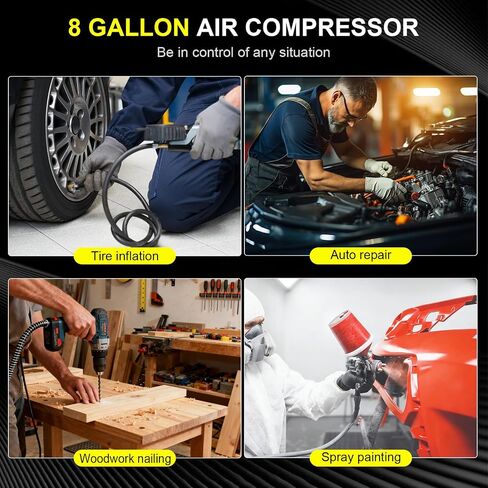 CIRONBOW 8 Gallon Ultra Quiet Air Compressor 70dB,1.8HP Oil Free 116 PSI, 2.47 CFM @ 90 PSI, Heavy Duty Portable with Wheels for Garage, Workshop, Nail Gun, Woodworking, Spray Painting, Tire Inflation in Kuwait