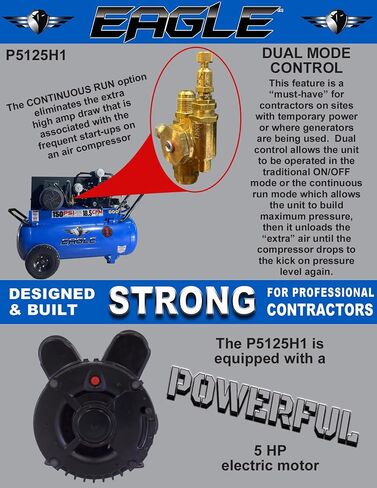 Eagle P5125H1 Electric Air Compressor, 25-Gallon, Horizontal Portable Single Stage, 18.5 CFM, 5 HP,150 PSI Max in Kuwait