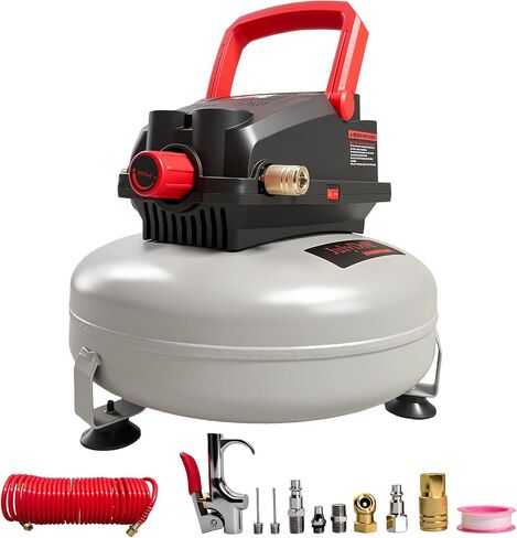 6 Gallon Pancake Air Compressor, 2.0 HP, Max 150 PSI, Oil-Free Motor, Portable Air Compressor for Garage, Workshop, Tire Inflation in Kuwait