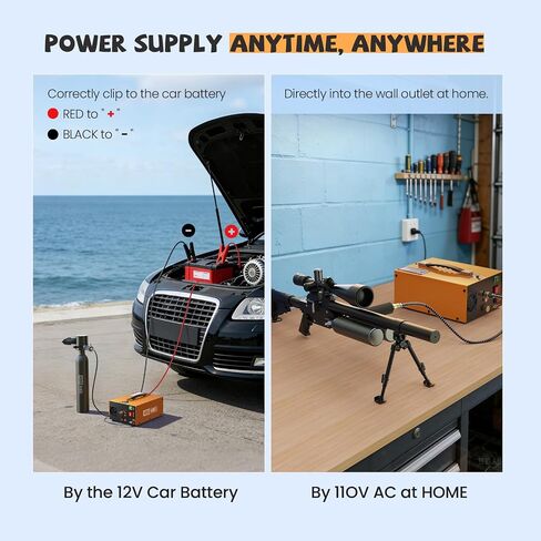 4500PSI 300Bar PCP Air Compressor Portable High Pressure Pump with Auto Shut-Off, DC12V AC110V Dual Power, Built-in Cooling Fan for Airguns, Paintball Tanks, Scuba Diving in Kuwait