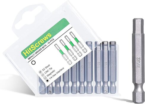 2 Inch 3/16" SAE Hex Head Allen Wrench Drill Bit, 10 Pcs Industrial Taiwan S2 Steel Impact Hex Bit Set,1/4" Hex Shank, CNC Machined Magnetic Allen Key Bits for Heavy Duty Repairs & DIY in Kuwait
