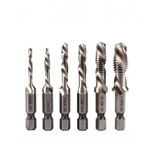3-in-1 Combination Tap Drill Bit Set 6 Pieces, Hex Shank Spiral Machine Tap, Silver Short Type for Drilling and Tapping in Kuwait