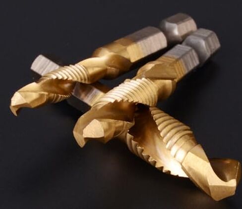 3-in-1 Combination Tap Drill Bit Set 6 Pieces, Hex Shank Spiral Machine Tap, Silver Short Type for Drilling and Tapping in Kuwait