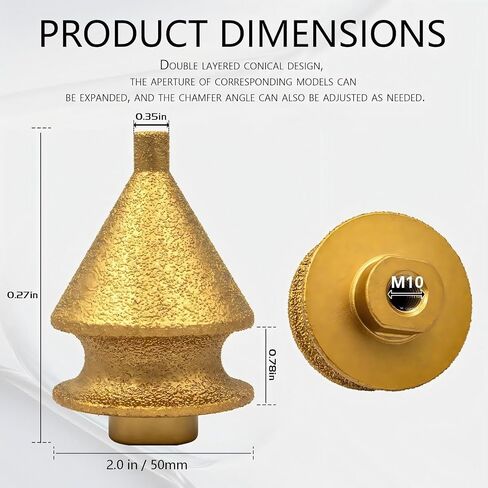 4-in-1 Diamond Chamfer Bit with M10 Hex Shank Adapter, 10-50mm Enlarging & Trimming Tool for Angle Grinder, Vacuum Brazed Diamond Grinding Wheel for Tile Marble Granite Ceramic Beveling & Hole Repair in Kuwait