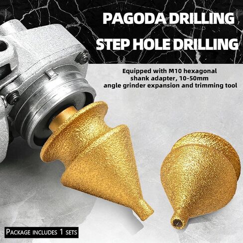 4-in-1 Diamond Chamfer Bit with M10 Hex Shank Adapter, 10-50mm Enlarging & Trimming Tool for Angle Grinder, Vacuum Brazed Diamond Grinding Wheel for Tile Marble Granite Ceramic Beveling & Hole Repair in Kuwait