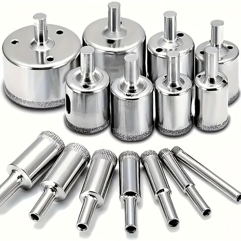 15pcs Diamond-Coated Tile Drill Bit Set - Perfect for Marble, Glass, Ceramics, and Porcelain - Durable Tool Hole Saw Kit in Kuwait