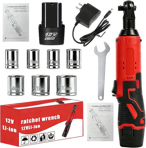 Cordless Electric Ratchet Wrench Set, 3/8" Brushless 12V Power Ratchet | with Battery and Fast Charger for Home Car Repair (Red) in Kuwait