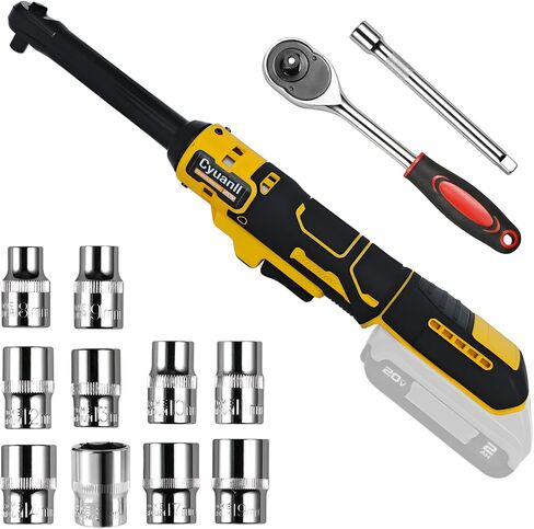3/8" Extended Cordless Ratchet Wrench Compatible with DEWALT 20V Batteries(No Battery),60Ft-lbs Torque & 6" Extended Neck For Tight Spaces Automotive Repair,Electric Power Ratchet Wrench Set-Yellow in Kuwait