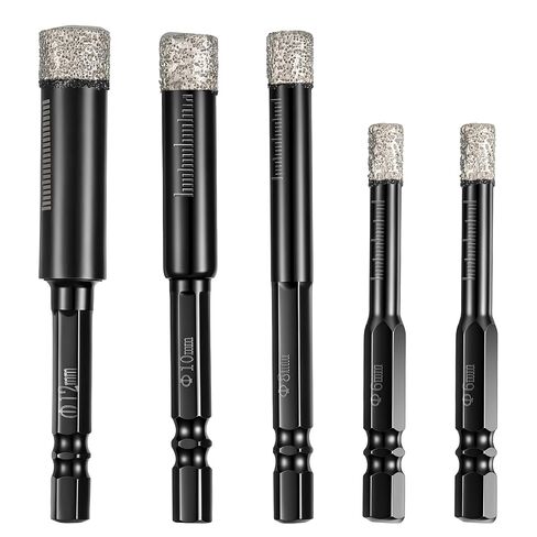 5 Pcs Diamond Drill Bits for Glass, 1/4 5/16 3/8 1/2 Inch Diamond Tip Drill Bit Tile Drills Bits for Ceramic, Tile, Glass, Granite, Marble, Brick & Stone in Kuwait