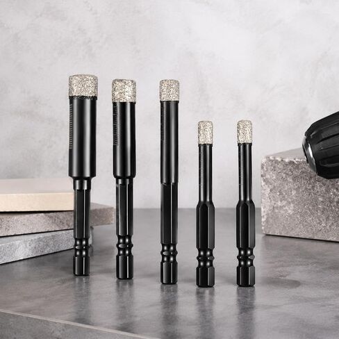 5 Pcs Diamond Drill Bits for Glass, 1/4 5/16 3/8 1/2 Inch Diamond Tip Drill Bit Tile Drills Bits for Ceramic, Tile, Glass, Granite, Marble, Brick & Stone in Kuwait