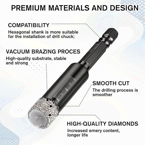 5 Pcs Diamond Drill Bits for Glass, 1/4 5/16 3/8 1/2 Inch Diamond Tip Drill Bit Tile Drills Bits for Ceramic, Tile, Glass, Granite, Marble, Brick & Stone in Kuwait