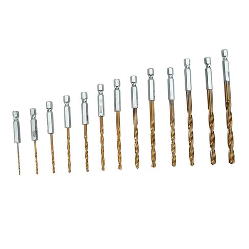 13 PCS Titanium Coated Premium Alloy Drill Bit Set with 1/4 Hex Shank Accurate Spiral Drill Bits for Metal Plastic Aluminum Copper, Sturdy and Versatile for Professional Use in Kuwait