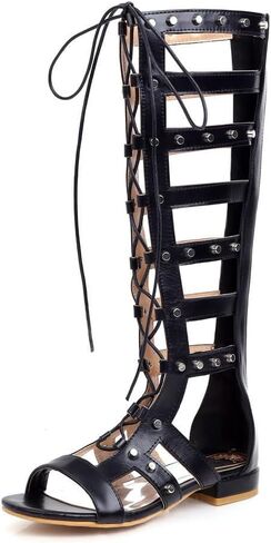 large size Summer Roman-style cross-laced open-toe casual riveted mid-calf cool booties in Kuwait