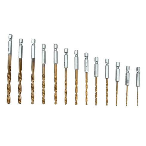 13 PCS Titanium Coated Premium Alloy Drill Bit Set with 1/4 Hex Shank Accurate Spiral Drill Bits for Metal Plastic Aluminum Copper, Sturdy and Versatile for Professional Use in Kuwait