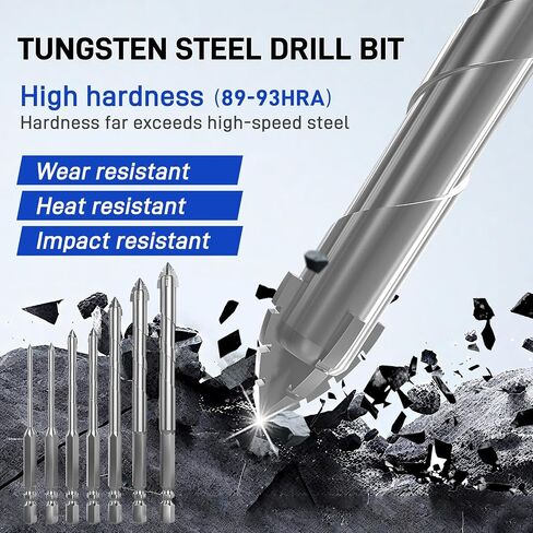 7pcs Hex Shank Masonry Drill Bit Set，Concrete Drill Bit Set ，Carbide Tip Drill Bits for Concrete, Tile,Brick, Plastic, Cement（1/8"~1/2"） Silver in Kuwait