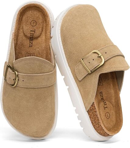 Women Platform Clogs Mules Medium Arch Support Closed Toe Walking | 100% Geninue Suede Potato Shoes Adjustable Buckles Non-Slip Slip on Slide Sandal for Casual Work Travel Nurse Home Wear in Kuwait