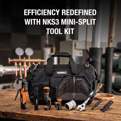 NAVAC NKS3 Mini-Split Tool Kit - Complete HVAC Installation Set with Cordless Flaring Tool, Digital Torque Wrench, Valve Core, Tube Cutters, Deburrer, Flare Gauge & Portable Carry Bag in Kuwait