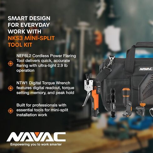 NAVAC NKS3 Mini-Split Tool Kit - Complete HVAC Installation Set with Cordless Flaring Tool, Digital Torque Wrench, Valve Core, Tube Cutters, Deburrer, Flare Gauge & Portable Carry Bag in Kuwait
