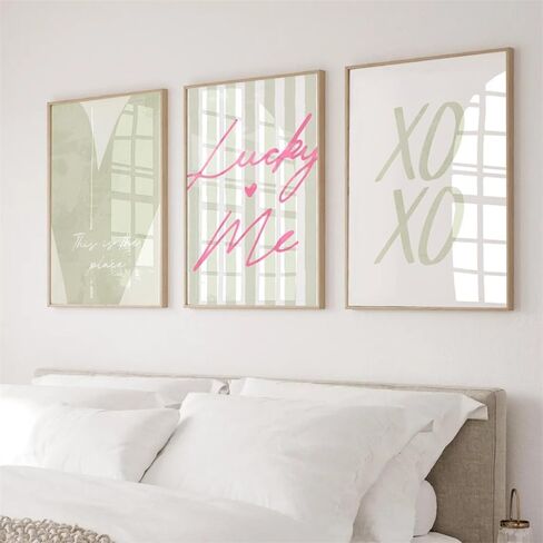 NATVVA Beige Lucky Me Pin Stripe Wall Art Canvas Artwork Wall Decor Set Of 3 Lucky you Quote Prints Painting Art Prints Picture Home Dorm Aesthetic Preppy Coquette Decoration No Frame in Saudi Arabia