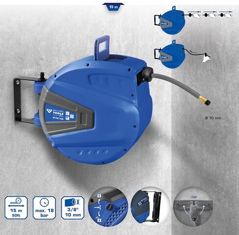 BRILLIANT TOOLS BT161100 DL Hose Reel Diameter 10 mm Connection 3/8 Inch PVC [Powered by KS Tools] in Kuwait