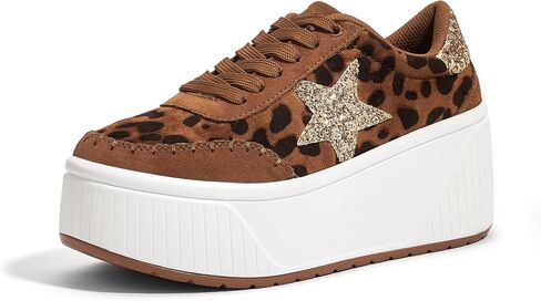 LUCKY STEP Women's Platform Chunky Sneakers Fashion Star Glitter Sparkly Wedge Walking Shoes High Heel Casual Shiny Thick Sole Footwear in Kuwait