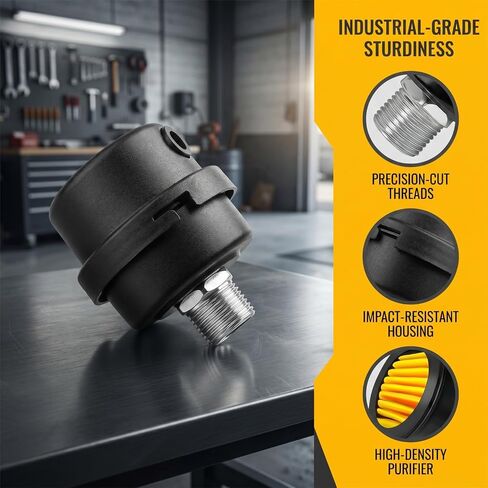 2-Pack 1/2" NPT Thread Air Compressor Intake Silencer Filter, 20mm Metal Air Compressor Muffler with Replaceable Filter Element, Noise Reduction for Generators & Blowers, Exhaust Ports in Kuwait