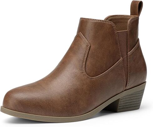 Athlefit Women's Chunky Low Heel Slip On Short Ankle Boots | Comfortable Fall Booties Shoes, Soft Support Insole, Almond Toe, Ideal for Daily Wear, Casual Outing, Office Work, Walking in Kuwait