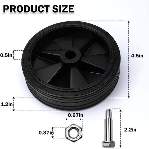 2 Pack 4.5 Inch Air Compressor Wheels, with Bolts Universal Wheel Replacement Parts for Air Compressor and Handcarts with 0.5" Inner Dia, Silent and Wear-Resistant, Black in Kuwait