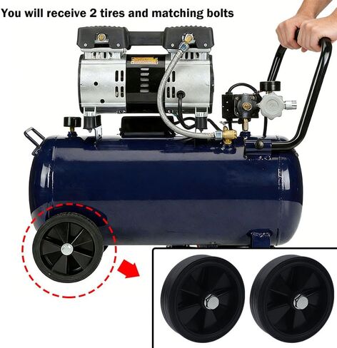 2 Pack 4.5 Inch Air Compressor Wheels, with Bolts Universal Wheel Replacement Parts for Air Compressor and Handcarts with 0.5" Inner Dia, Silent and Wear-Resistant, Black in Kuwait