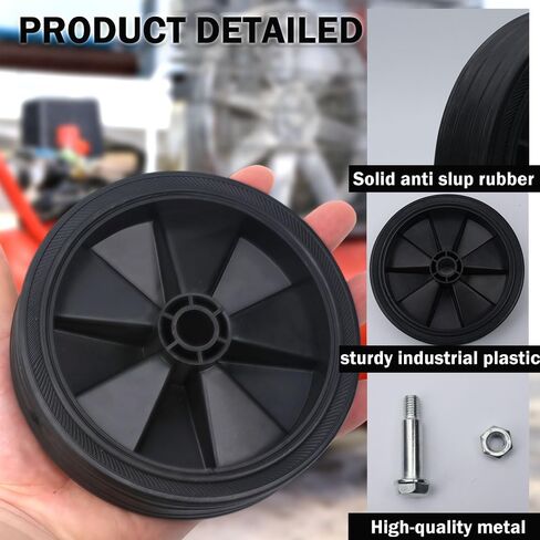 2 Pack 4.5 Inch Air Compressor Wheels, with Bolts Universal Wheel Replacement Parts for Air Compressor and Handcarts with 0.5" Inner Dia, Silent and Wear-Resistant, Black in Kuwait