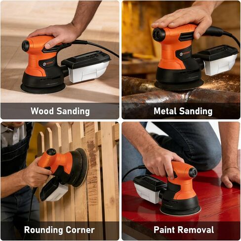 5-inch Orbital Sander, Random Orbit Sander With 6 Variable Speeds, 12pcs Sandpapers, Dust Collection For Woodworking And Sanding in Kuwait