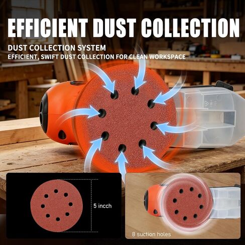 5-inch Orbital Sander, Random Orbit Sander With 6 Variable Speeds, 12pcs Sandpapers, Dust Collection For Woodworking And Sanding in Kuwait