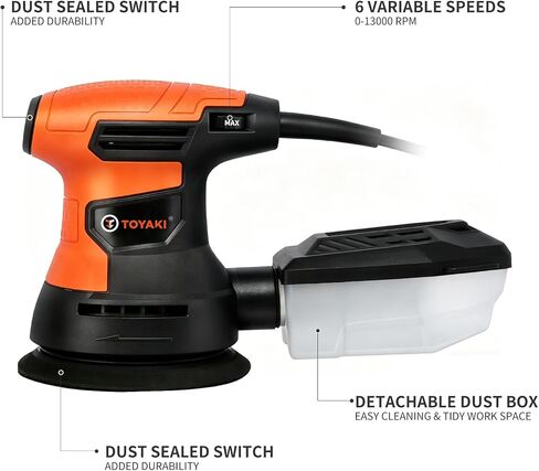 5-inch Orbital Sander, Random Orbit Sander With 6 Variable Speeds, 12pcs Sandpapers, Dust Collection For Woodworking And Sanding in Kuwait