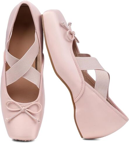 Women's Ballet Flats Square Toe with Bow Low Wedge Mary Jane Shoes in Kuwait
