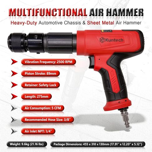 27PCS Air Hammer Kit, Heavy Duty Pneumatic Air Hammer with Chisel Set, 2500 BPM Air Chisel Hammer, Long Barrel Air Hammer with Carrying Case in Kuwait