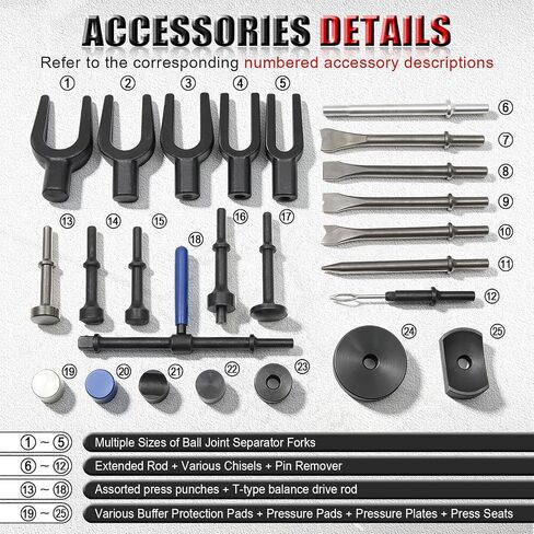 27PCS Air Hammer Kit, Heavy Duty Pneumatic Air Hammer with Chisel Set, 2500 BPM Air Chisel Hammer, Long Barrel Air Hammer with Carrying Case in Kuwait