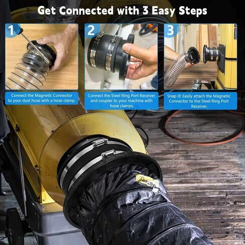 Magnetic Dust Collection Fittings Kit 4" & 2.5" Hose Adapter Set | Magnetic Quick Connect Design for Fast Setup, Compatible with 4" and 2.5" Dust Collection Hoses in Kuwait