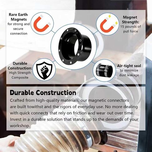 Magnetic Dust Collection Fittings Kit 4" & 2.5" Hose Adapter Set | Magnetic Quick Connect Design for Fast Setup, Compatible with 4" and 2.5" Dust Collection Hoses in Kuwait