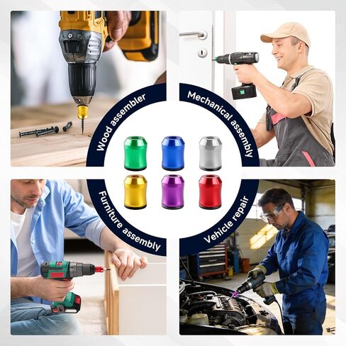 6 Pcs Screwdriver Head Magnetic Ring, Magnetic Drill Bit Holder | 1/4inch 6.35mm Universal Bit Holder, Alloy Screw Holder, Removable Ring Set, for Hex Screwdrivers, Power Bits & DIY Repair in Kuwait