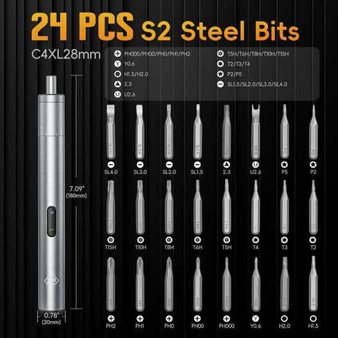 TBK-008 Electric Precision Screwdriver Set | 8-Level Torque Control, 380RPM, 24 Magnetic Bits, USB-C Rechargeable, iPhone iPad MacBook PS5 Nintendo Switch Laptop Repair in Kuwait