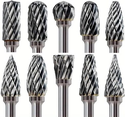 10 PCS Double Cut Rotary Burr Set, Carbide Grinding Bit, Tungsten Steel Carving Tool, 1/8 Inch Hex Shank Design, Wear Resistant Rotary File Accessories for Woodworking, Metal Engraving, Drilling in Kuwait