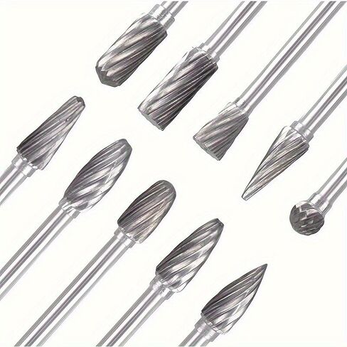 10 PCS Double Cut Rotary Burr Set, Carbide Grinding Bit, Tungsten Steel Carving Tool, 1/8 Inch Hex Shank Design, Wear Resistant Rotary File Accessories for Woodworking, Metal Engraving, Drilling in Kuwait