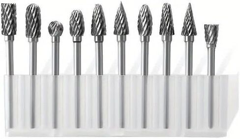 10 PCS Double Cut Rotary Burr Set, Carbide Grinding Bit, Tungsten Steel Carving Tool, 1/8 Inch Hex Shank Design, Wear Resistant Rotary File Accessories for Woodworking, Metal Engraving, Drilling in Kuwait