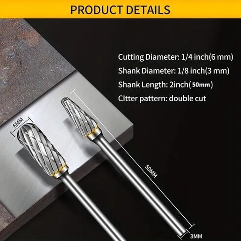 10 PCS Double Cut Rotary Burr Set, Carbide Grinding Bit, Tungsten Steel Carving Tool, 1/8 Inch Hex Shank Design, Wear Resistant Rotary File Accessories for Woodworking, Metal Engraving, Drilling in Kuwait