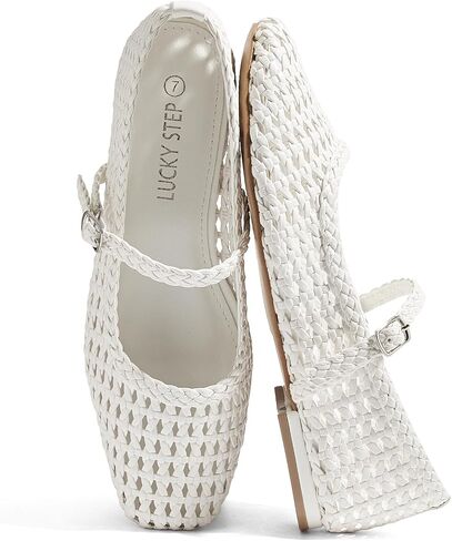 LUCKY STEP Women's Mesh Woven Ballet Flats | Comfortable Round Toe Buckle Strap Mary Jane | Causal Breathable in Kuwait