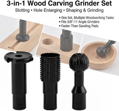 3 PCS Sphere Rotary Burr Set, Upgraded Wood Grinder Ball Gouge with 5/8-11 Thread for 4-1/2" & 5" Angle Grinder Attachments, Wood Carving Burrs for Slotting Engraving & Polishing in Kuwait