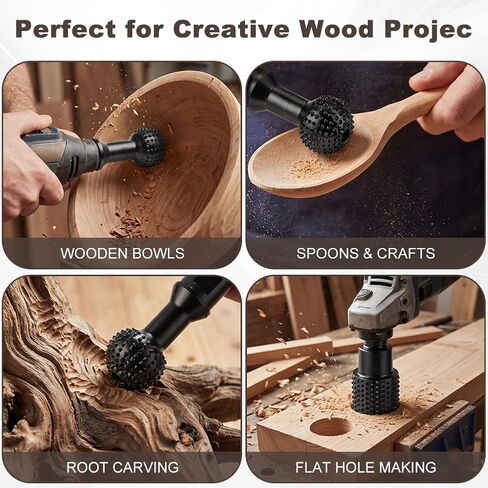 3 PCS Sphere Rotary Burr Set, Upgraded Wood Grinder Ball Gouge with 5/8-11 Thread for 4-1/2" & 5" Angle Grinder Attachments, Wood Carving Burrs for Slotting Engraving & Polishing in Kuwait